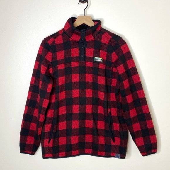 L.L. Bean Sweaters - LL Bean Sweater Fleece Pullover Buffalo Plaid Garnet